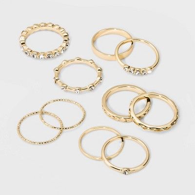 Casted Metal, Acrylic Crystal Stone Multi Ring Set 10pc - Wild Fable™ Gold | Target