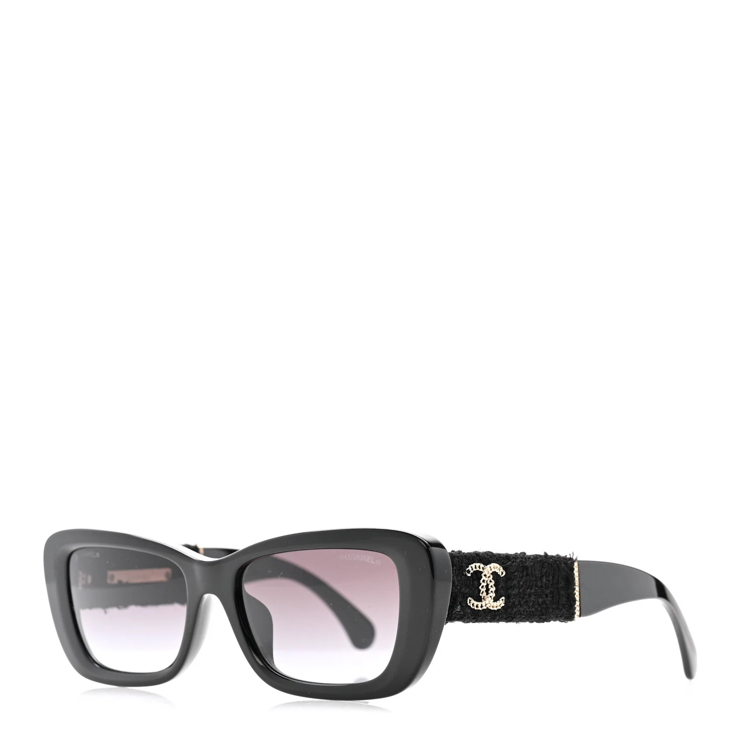 Chanel Acetate Tweed Wool CC Rectangle Sunglasses 5514-A Black 1874617 | FASHIONPHILE (US)