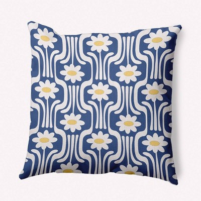 e by design Daisys and Squiggles Decorative Throw Pillow Light Navy Blue: Indoor Polyester Twill, Square Shape, Floral Pattern | Target