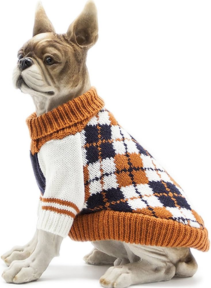 BOBIBI Dog Sweater of The Diamond Plaid Pet Cat Winter Knitwear Warm Clothes,Orange,Small | Amazon (US)