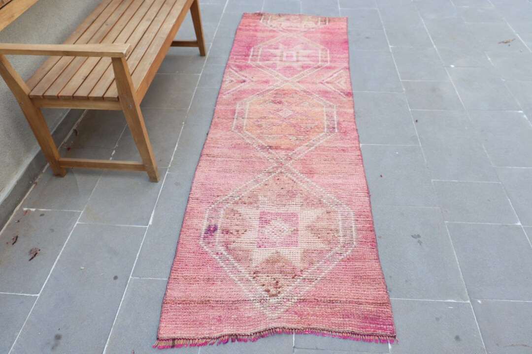 Vintage Rug, Turkish Rug, Runner Rug, Herki Rug, Hallway Rug, 31x100 inches Pink Carpet, Wool Kit... | Etsy (US)