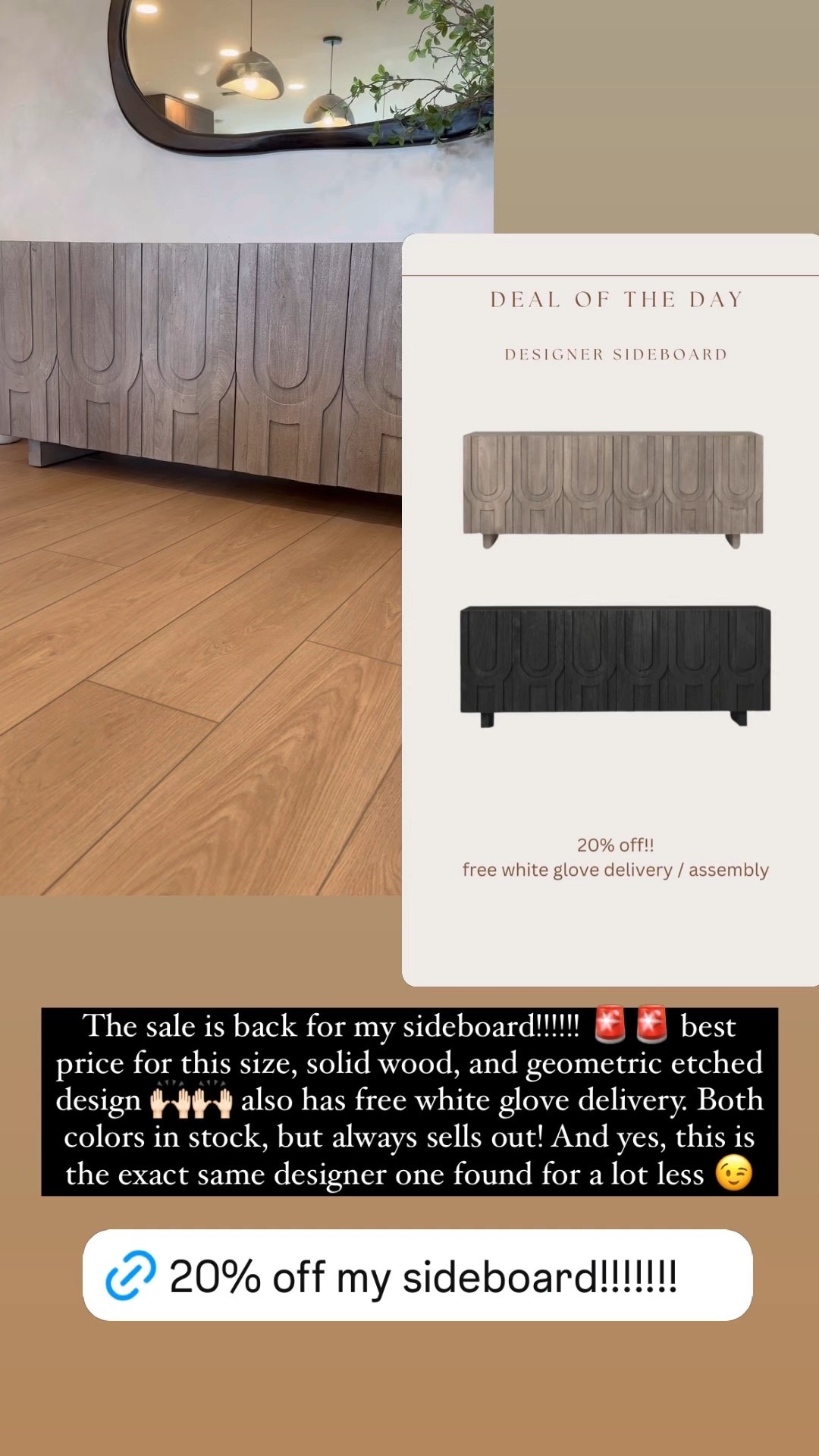 The sale is back for my sideboard!!!!!! 🚨🚨 best price for this size, solid wood, and geometric etched design 🙌🏻🙌🏻 also has free white glove delivery. Both colors in stock, but always sells out! And yes, this is the exact same designer one found for a lot less 😉

#LTKHome #LTKSaleAlert #LTKCyberWeek