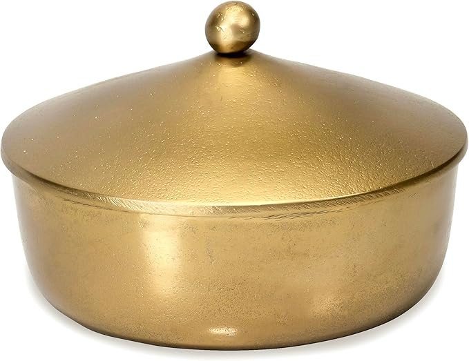 Red Co. 7” Dia Round Antique Decorative Textured Metal Bowl with Dome Knob Lid, Gold | Amazon (US)