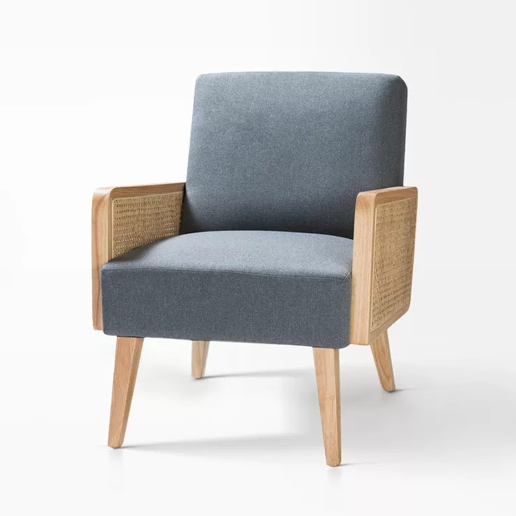 Chloé Cane Arm Chair with Wood Base Living Room Upholstered Accent Chair with Rattan Armrest | K... | Target