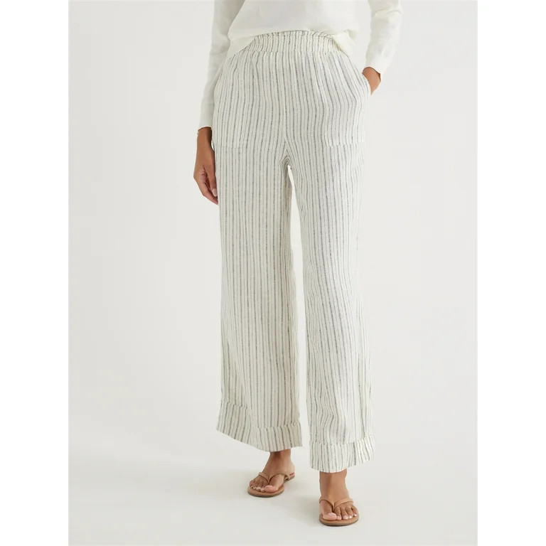 Time and Tru Women's Linen Blend Pants with Smocked Waist, 29" Inseam, Sizes XS-XXXL | Walmart (US)