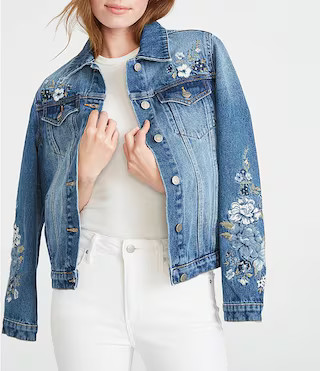 Driftwood X Bluebell Fleur Embroidered Point Collar Long Sleeve Denim Statement Jacket | Dillard'... | Dillard's