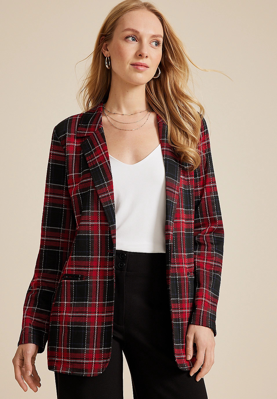 Plaid One Button Blazer | Maurices
