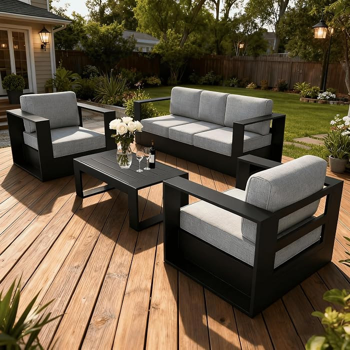 4 Piece Oversized Aluminum Outdoor Furniture Set with Coffee Table | Amazon (US)