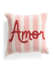 14x14 Amor Heart Striped Hooked Pillow | Marshalls