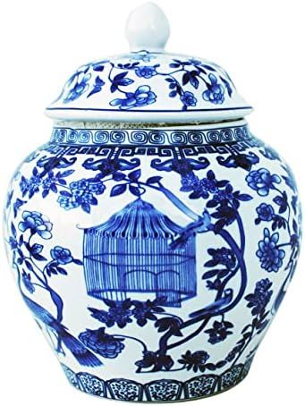 Blue and White Porcelain Decorative Temple Helmet Jar (Peacock with cage) | Amazon (US)