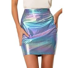 Amazon.com: Allegra K Metallic Mini Skirt for Women's Shiny Holographic Bodycon Skirts Small Mult... | Amazon (US)