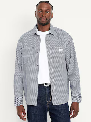 Oversized Striped Workwear Shacket | Old Navy (US)