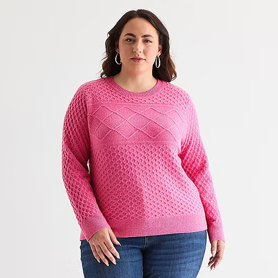 St. John's Bay Plus Womens Crew Neck Long Sleeve Pullover Sweater | JCPenney