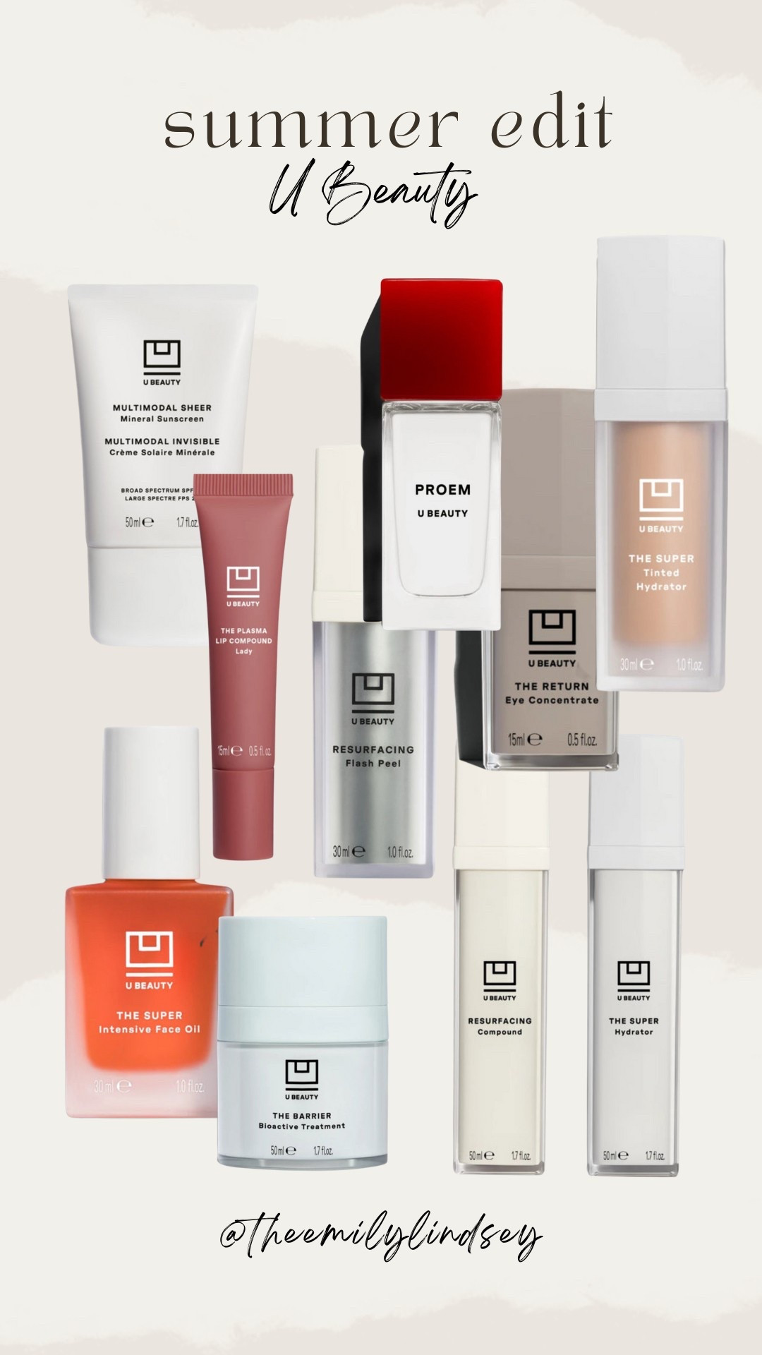 My favorite U Beauty products!! I love love love their skincare and their new mineral sunscreen and perfume are so good. 🤌🏼 the scent is floral and bright and feminine but in a grounded, powerful way. The mineral spf  doubles as a primer — it is so blurring! You only need a little bit. 

The Emily Lindsey, tinted moisturizer, lip plasma, eye cream, women’s fragrance perfume, facial oil, chemical peel, vitamin c retinol serum. 



#LTKBeauty #LTKSummerEdit #LTKOver40