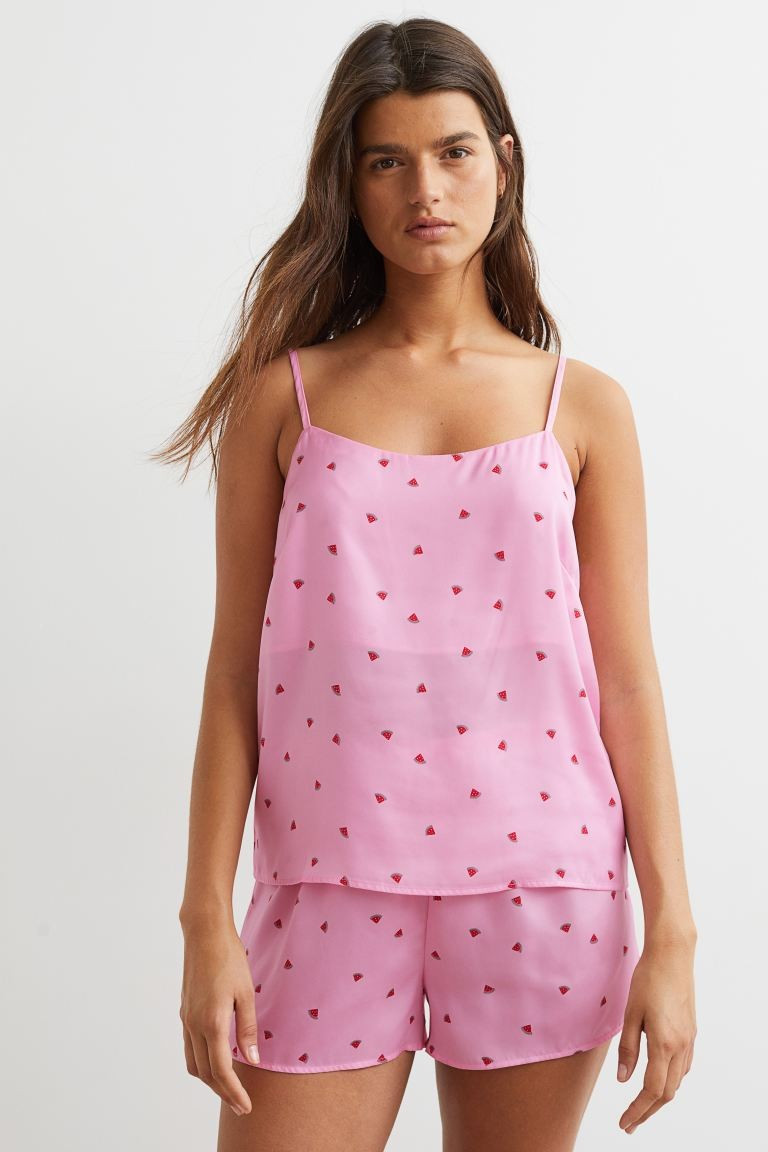 Conscious choice  Pajama camisole top and shorts in satin. Top with extra-narrow, adjustable shou... | H&M (US + CA)