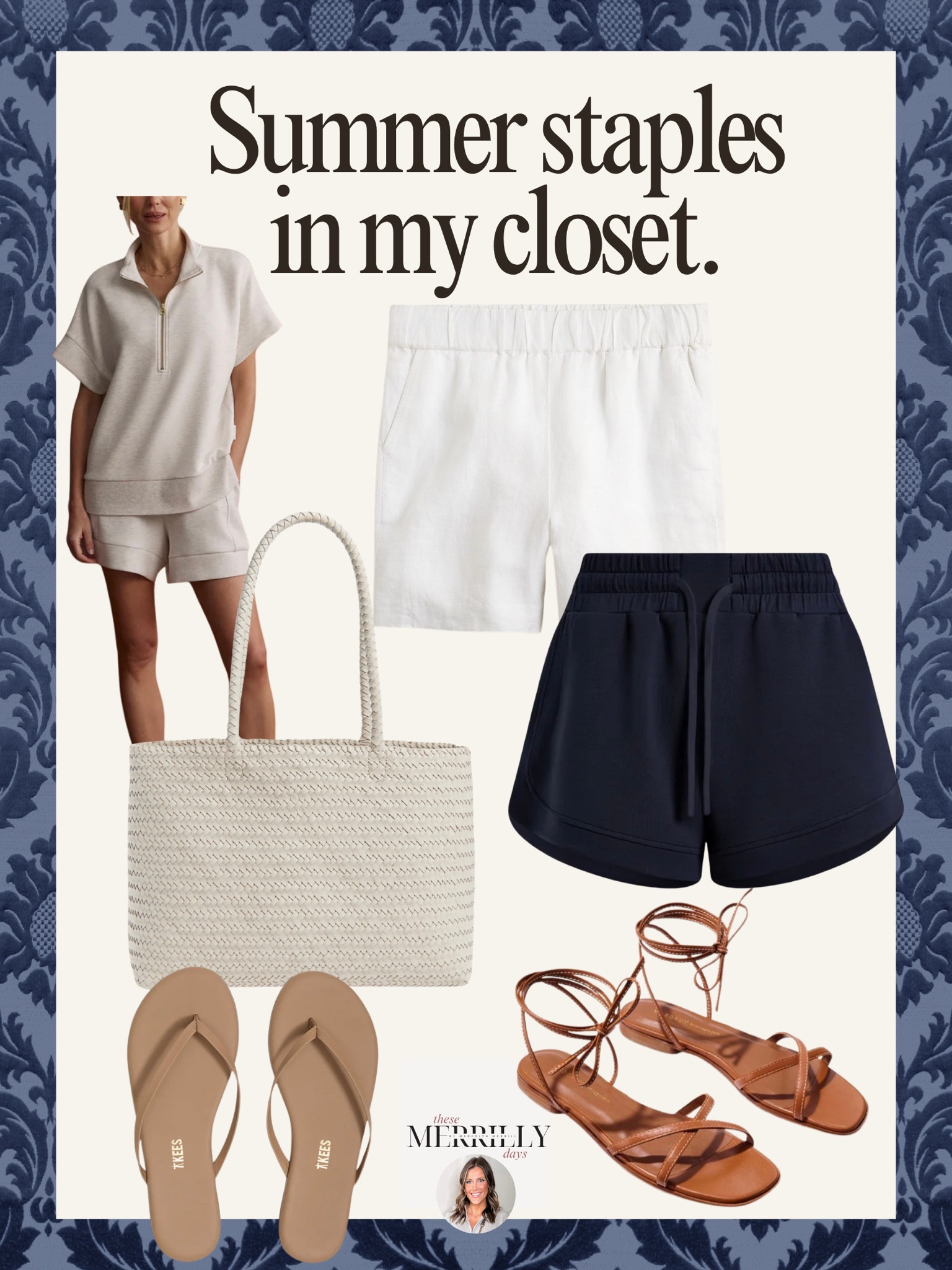 Capsule wardrobe summer staples! Thesemerrillydays linen outfits varley shorts tkees sandals women's woven handbag summer linen outfits women's flat sandals lake up brown sandals summer style mom outfit on the go easy summer outfit summer outfit inspo 

#LTKootd #LTKmomlife #LTKSeasonal