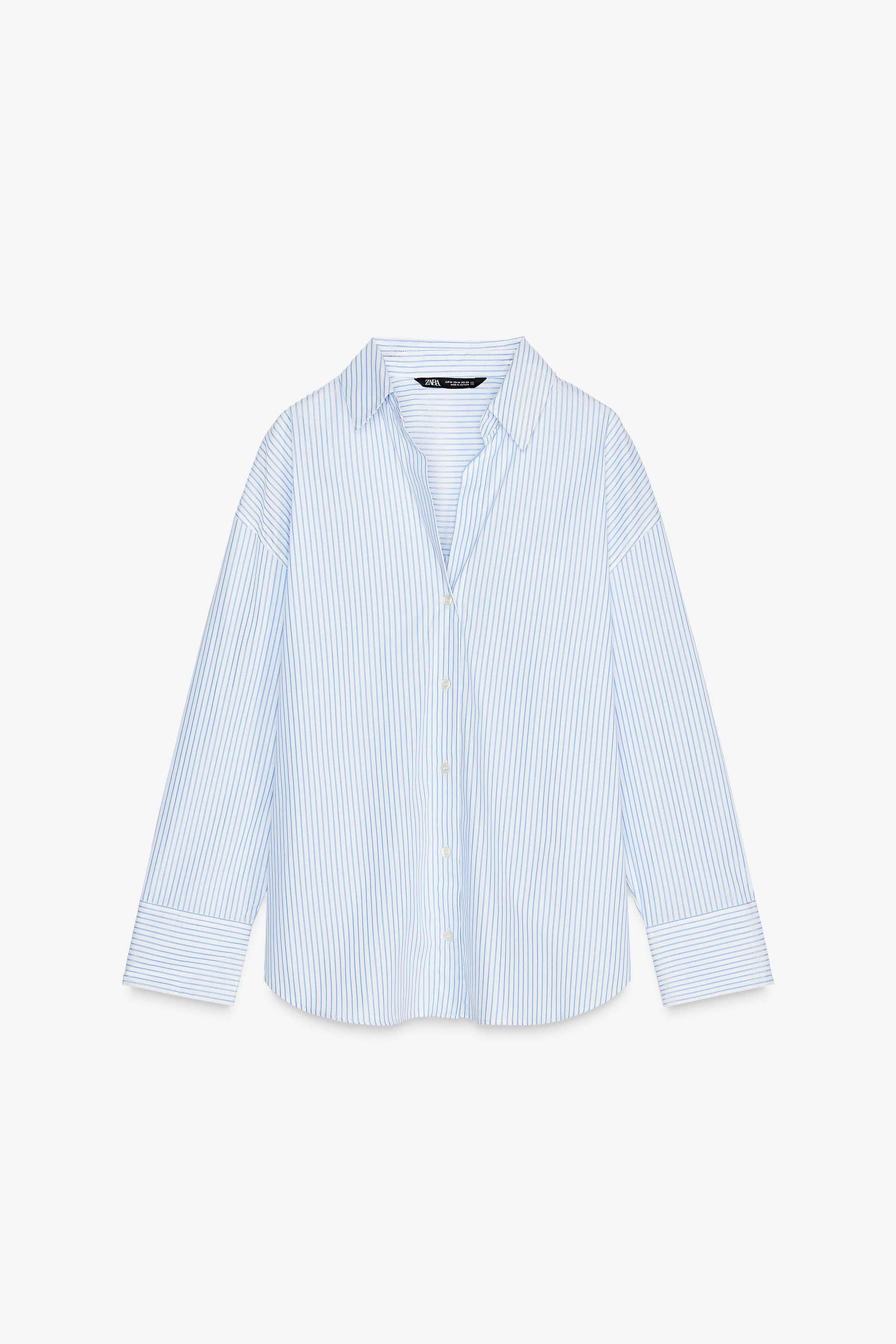 V-neck shirt with lapel collar and long sleeves. Metallic thread print detail. Front button closu... | Zara US
