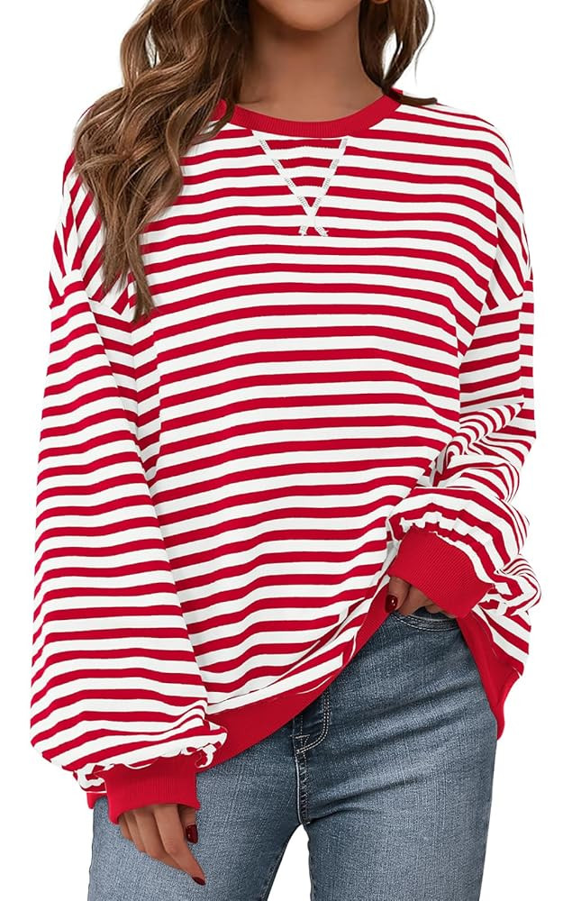 PRETTYGARDEN Womens Striped Oversized Sweatshirt Color Block Crew Neck Long Sleeve Casual Loose P... | Amazon (US)