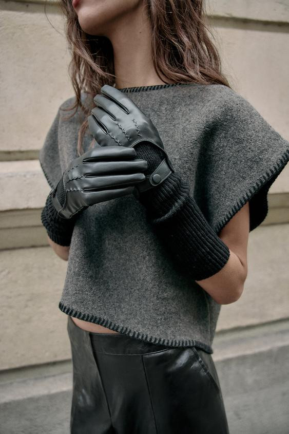 COMBINATION FAUX LEATHER GLOVES | Zara US