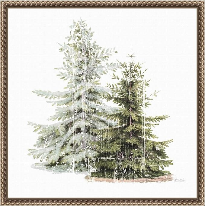 Amanti Art Framed Canvas Wall Art 16x16 Vintage Wooded Holiday Trees in Snow by Katie Pertiet, Fr... | Amazon (US)