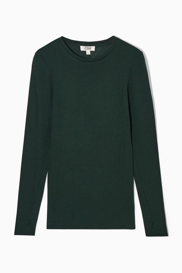 OBERTEIL AUS MERINOWOLLE MIT RUNDHALSAUSSCHNITT - DUNKELGRÜN - Ladies | H&M DE | H&M (DE, AT, CH, NL, FI)
