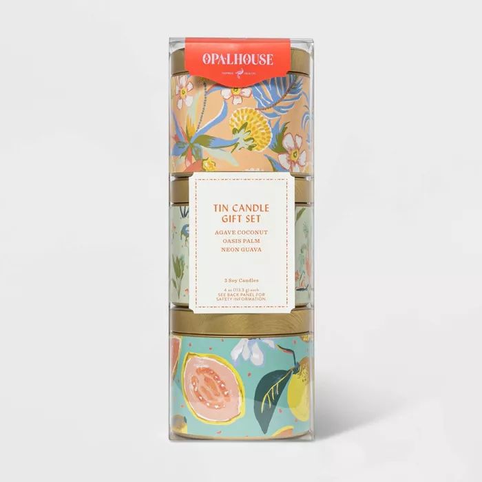 4oz 3pk Lidded Mini Patterned Tin Seasonal Candle Gift Set - Opalhouse™ | Target