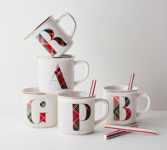 Stewart Plaid Alphabet Stoneware Mug | Pottery Barn (US)