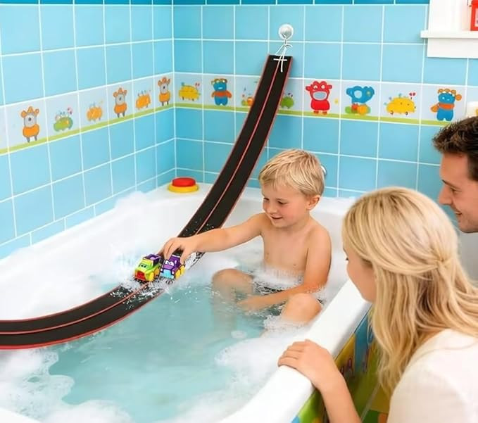 Race Car Bath Toy Set, Toddler Car Bath Toys, Flexible PVC DoubleTrack, Industrial-Strength Sucti... | Amazon (US)