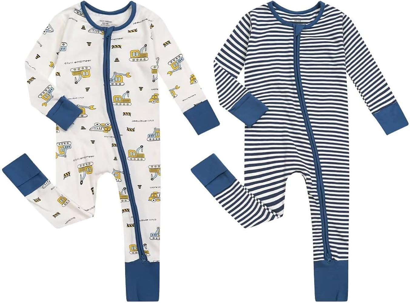 Teach Leanbh Unisex Baby 2 Pack Cotton Pajamas with Mittens and Feet Cuffs 2 Way Zipper Long Slee... | Amazon (US)