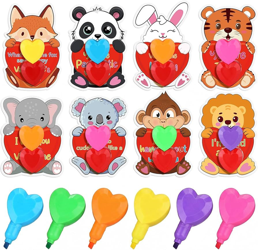 Glenmal 30 Sets Valentines Heart Shape Highlighters Marker with Animals Shaped Cards Gift Bulk Cu... | Amazon (US)