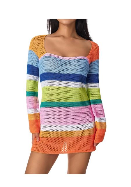 Fabumily Women Crochet Knit Mini Dress Long Sleeve Colorful Mesh Cover Ups Casual Sweater Dress 2022 Summer Beach Wear 😍

#LTKfindsunder100 #LTKfindsunder50 #LTKstyletip
