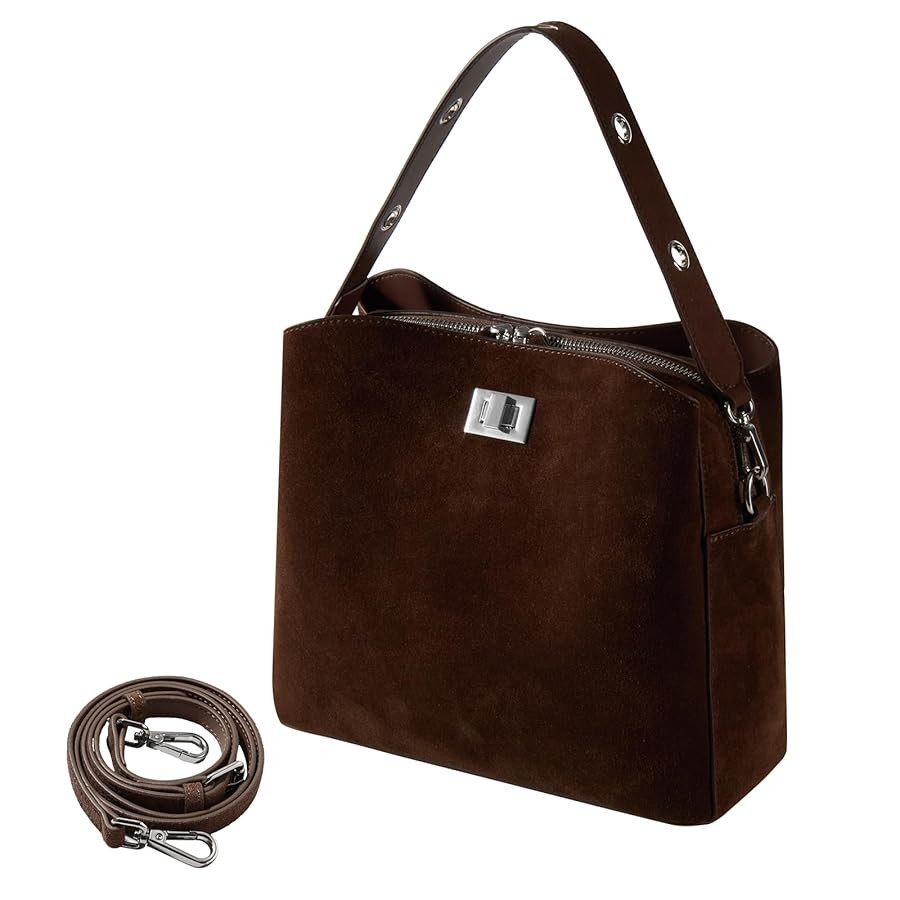 Genuine Leather Suede Bags for Women, Vintage Suede Handbag Purse Suede Hobo Bag Slouchy Bag | Amazon (US)