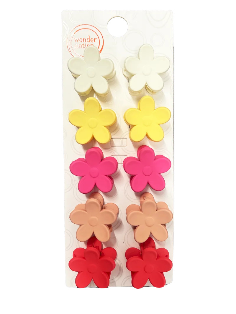 Wonder Nation Girls Flower Mini Claw Clips, 10-Piece, Multi | Walmart (US)