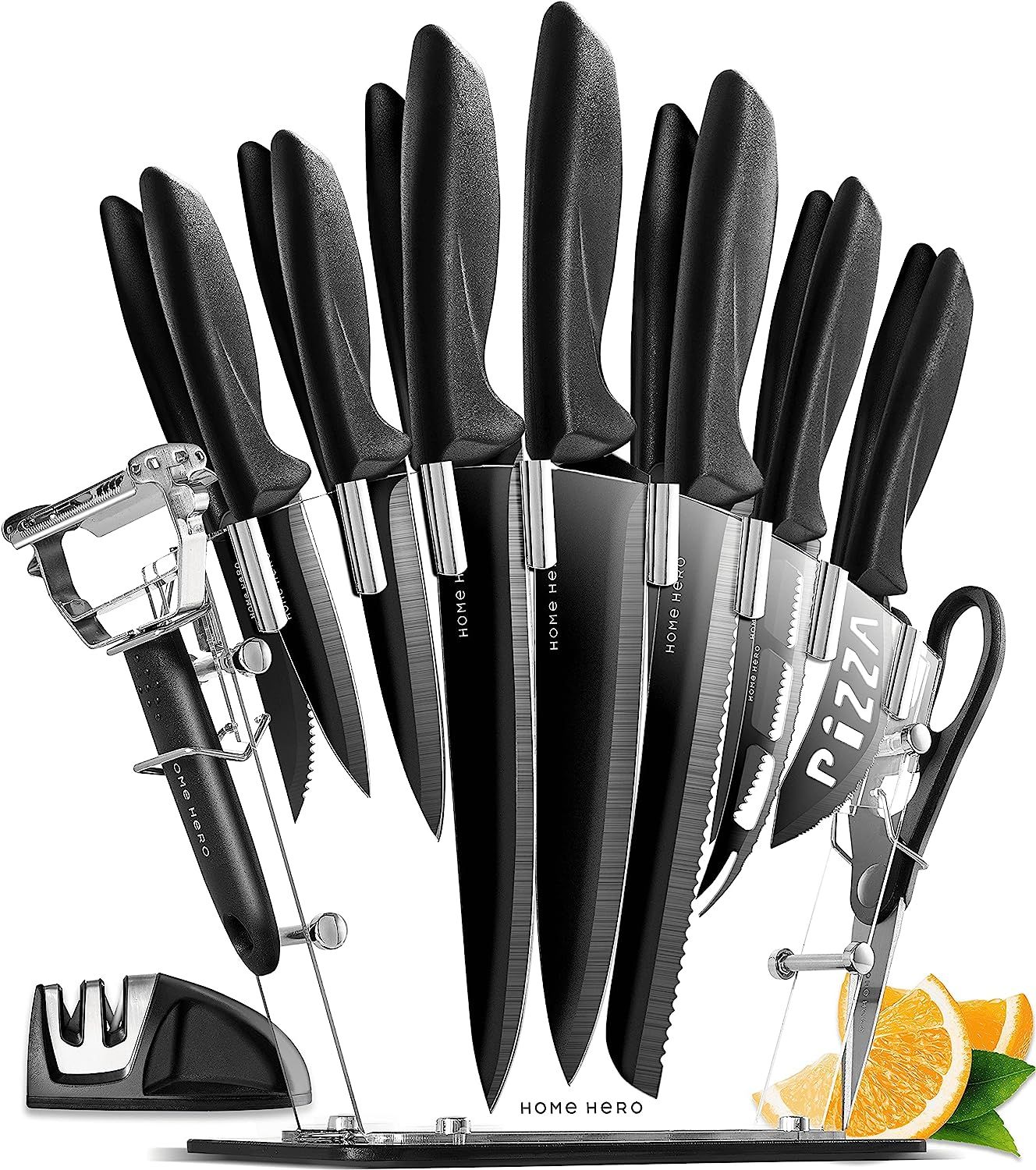 Home Hero 17 Pieces Kitchen Knife Set, 13 Stainless Steel Kitchen Knife Block Set, Knives Set Acr... | Amazon (US)