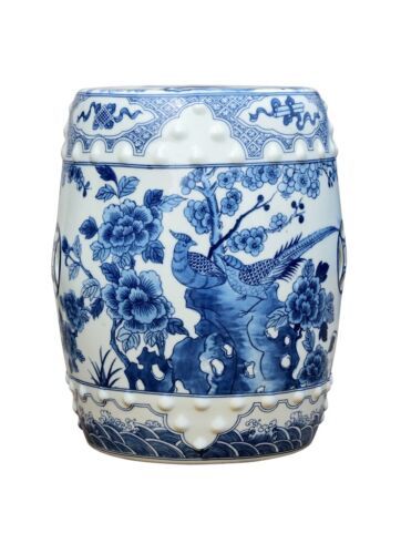 Beautiful Vintage Style Blue and White Porcelain Garden Stool Bird Motif  | eBay | eBay US