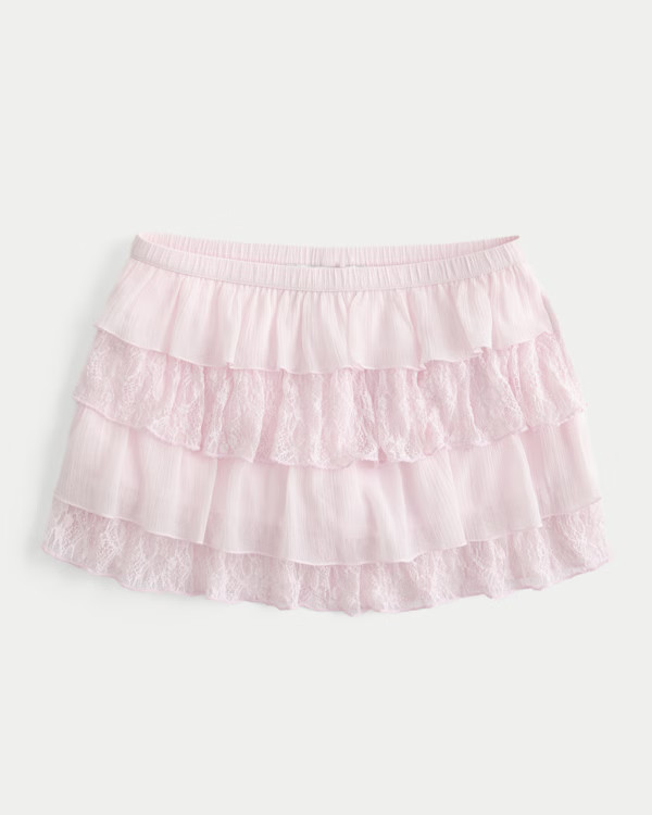 Lace-Chiffon Tiered Mini Skort | Hollister (US)