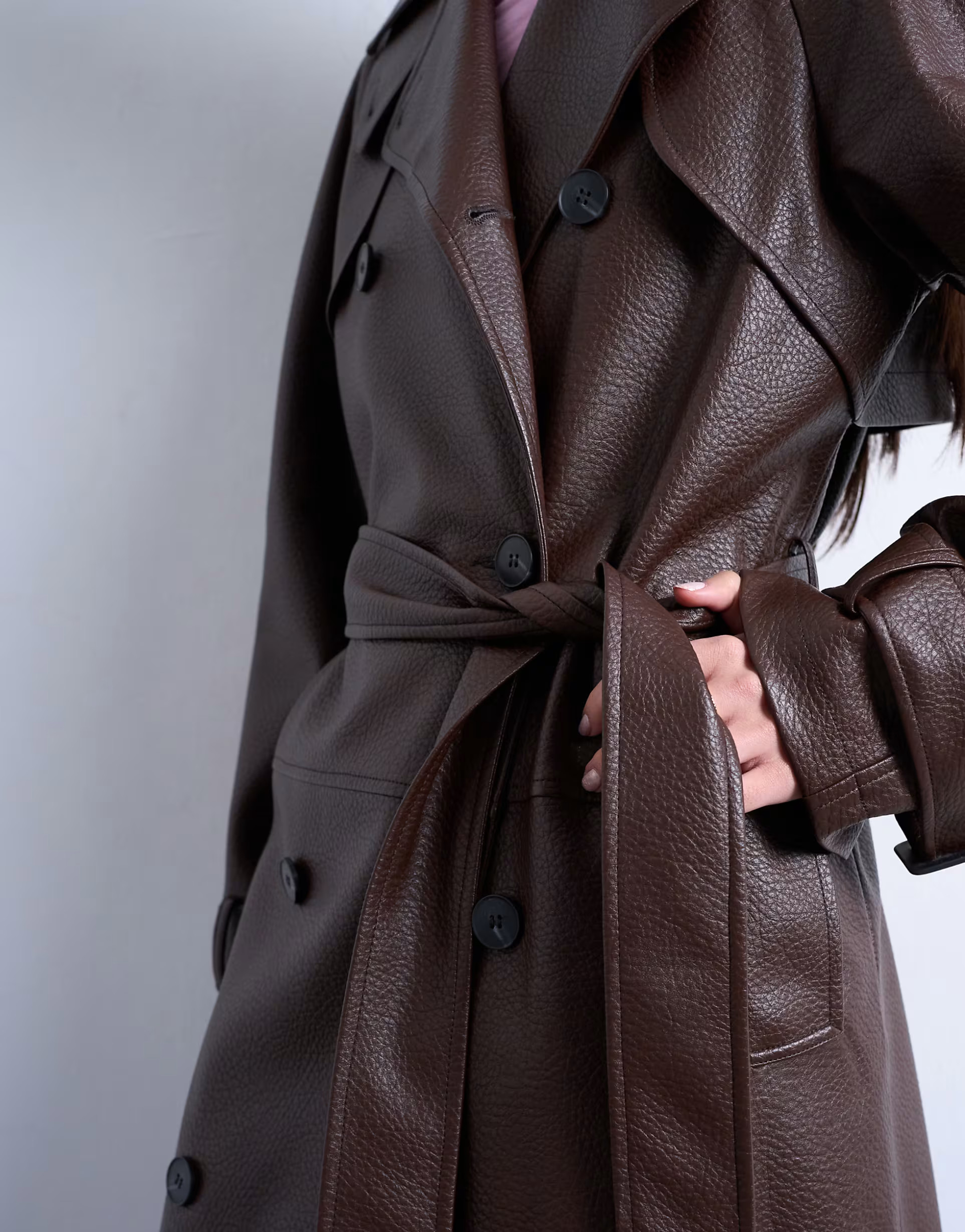 Topshop bubble PU faux leather trench coat in brown | ASOS | ASOS (Global)