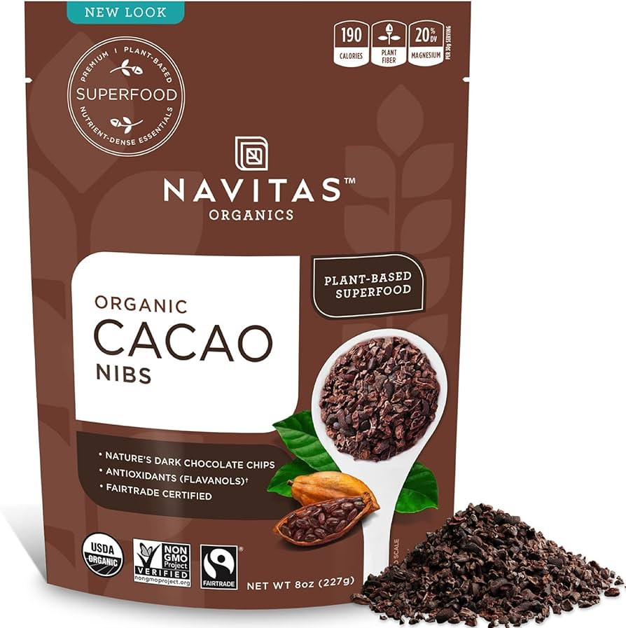 Navitas Organics Raw Cacao Nibs, 8 oz. Bag, 8 Servings — Organic, Non-GMO, Fair Trade, Gluten-F... | Amazon (US)