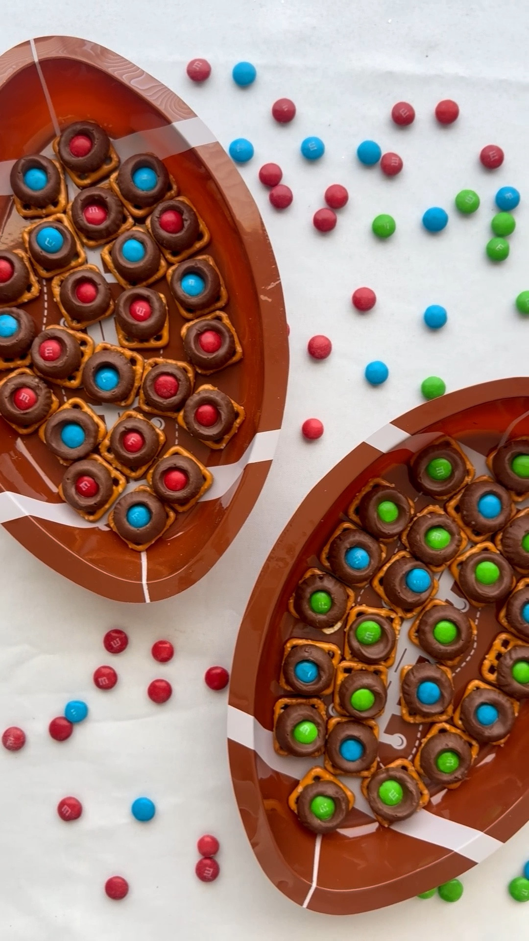 Easy sweet treat to make for the big game! 🏈 Just use your teams colors for the M&Ms! Linked up the cute football trays also! ￼￼

#LTKHome