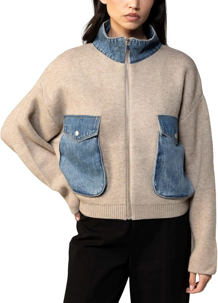 Womens Cropped Knit Jackets Casual Zipper Cardigan Sweaters | Amazon (US)