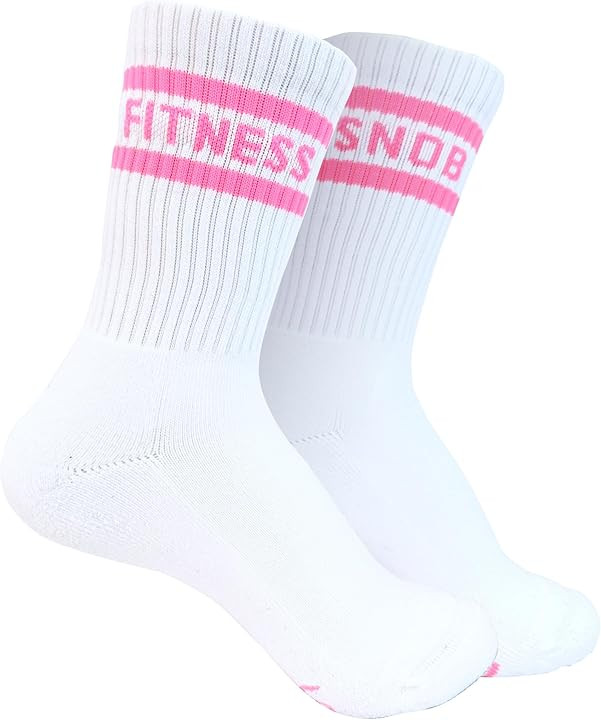 Fitness Snob Premium White Striped Crew Socks for Women With Neon Stripes, Athletic Gym & Running Socks | Amazon (US)