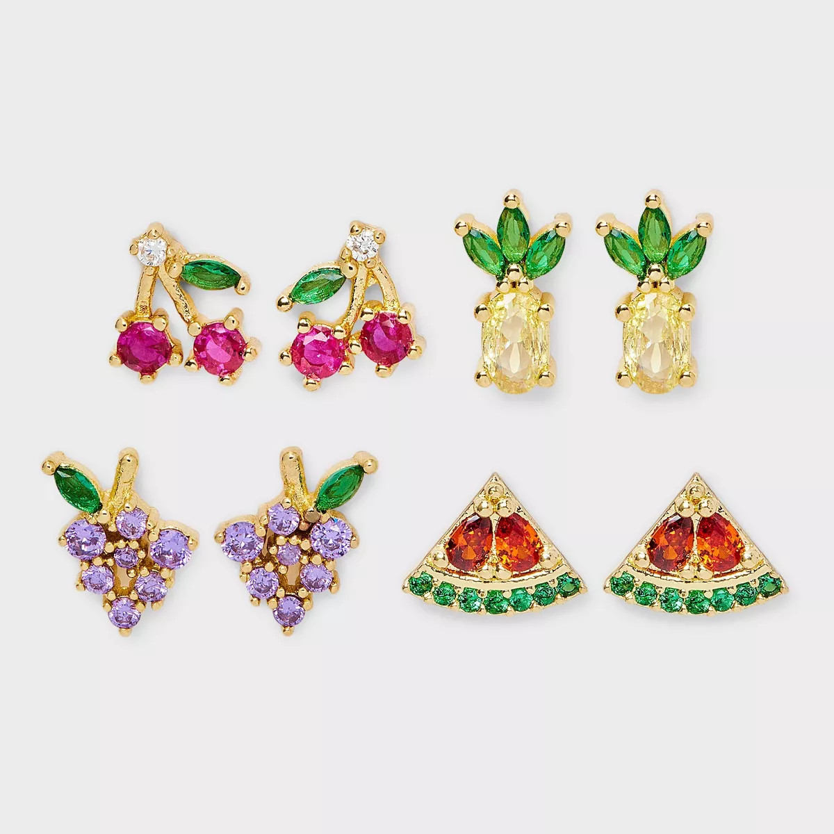 14K Gold Dipped Mini Fruit Icon Stud Earring Set 4pc - A New Day™ Gold | Target