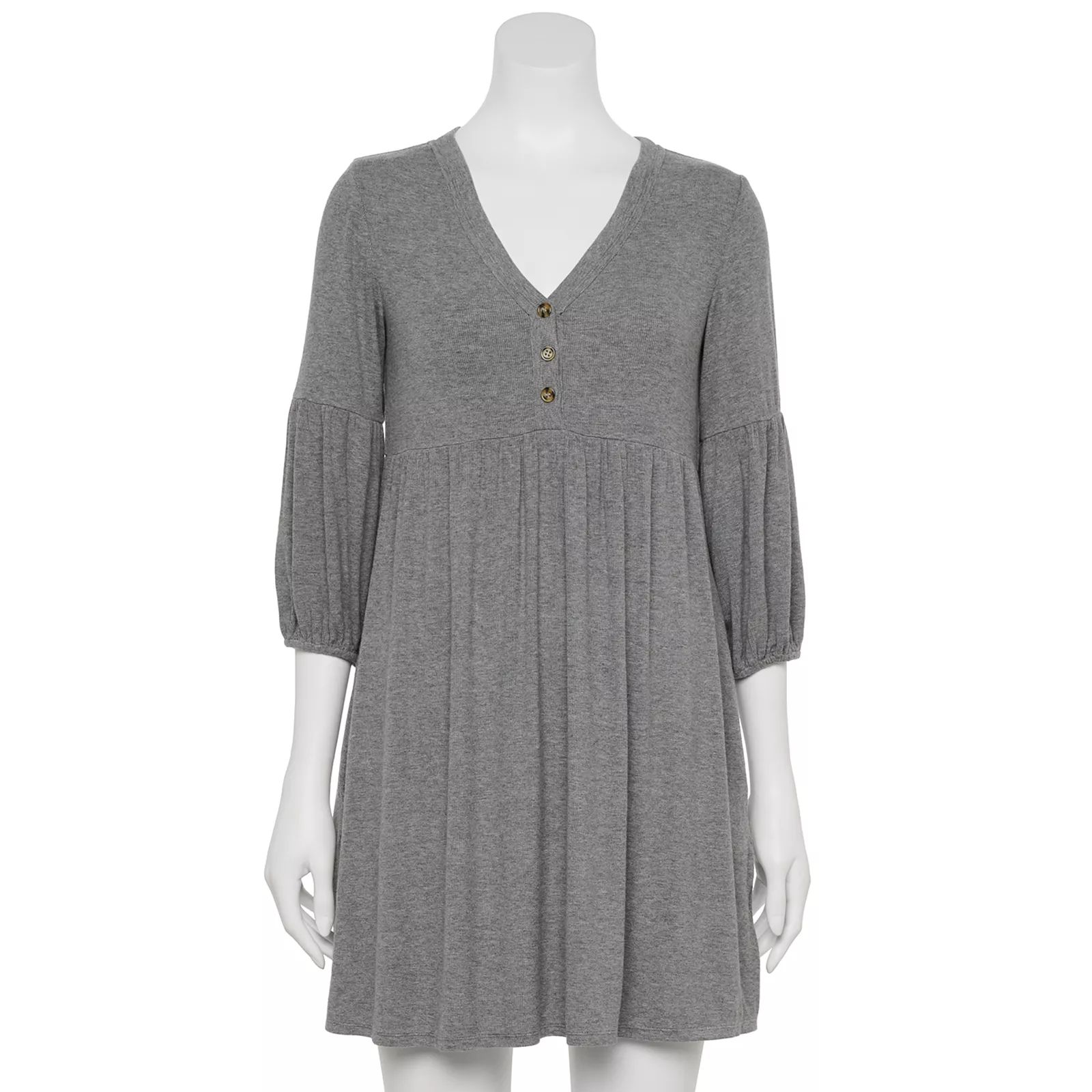 Juniors' Rewind Lantern Sleeve Henley Babydoll Dress, Women's, Size: XL, Grey | Kohl's