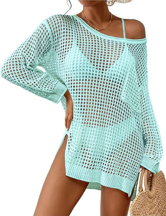 Bsubseach Swimsuit Cover Up for Women Sexy Crochet Tops Knitted Beach Outfits | Amazon (US)