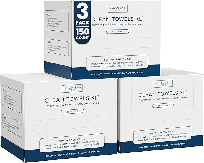 Clean Skin Club Clean Towels XL®, 100% USDA Biobased Face Towel, Disposable Face Towelette, Ecze... | Amazon (US)