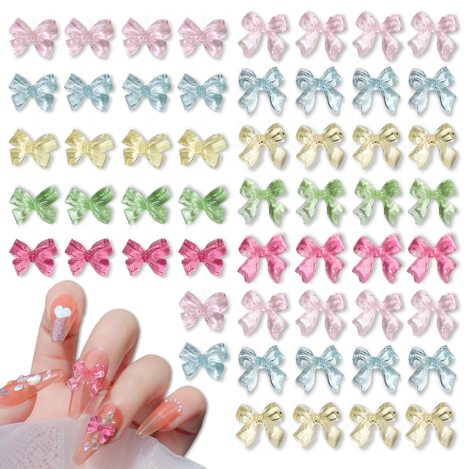 100 Pcs Bow Nail Charms, CYHYII 3D Clear Jelly Mix Color Resin Bow Nail Art Gems Accessories for ... | Amazon (US)