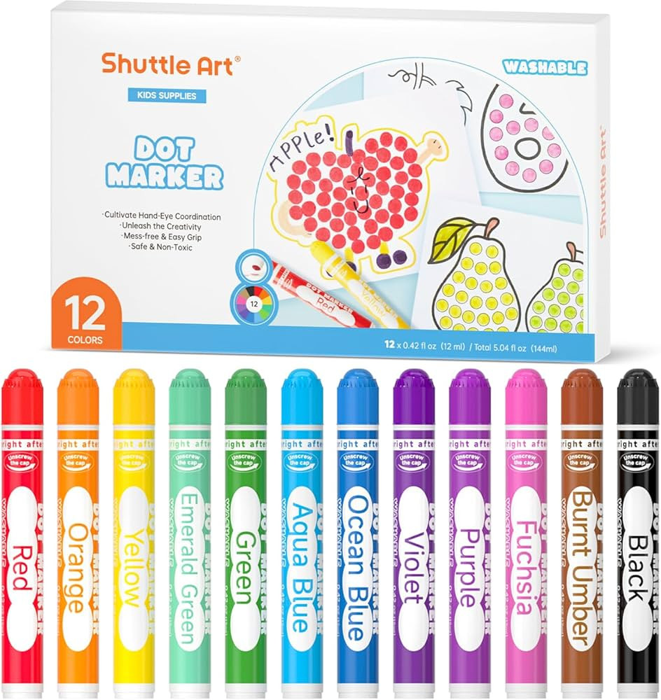 Shuttle Art Dot Markers, 12 Colors Washable Markers for Toddlers,Bingo Daubers Supplies Kids Pres... | Amazon (US)