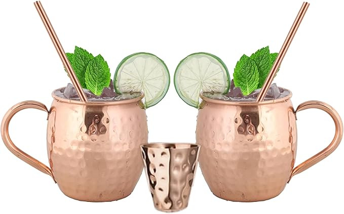 BOLD & DIVINE Moscow Mule Copper Mugs - Set of 2, 100% HANDCRAFTED - Food Safe Pure Copper Solid ... | Amazon (US)