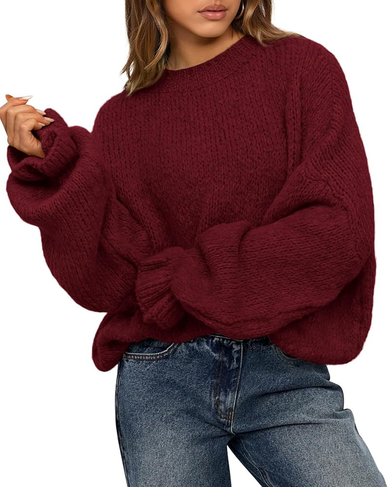 BTFBM Women's Oversized Sweater Crewneck 2025 Fall Winter Long Sleeve Fuzzy Warm Knit Pullover Sw... | Amazon (US)