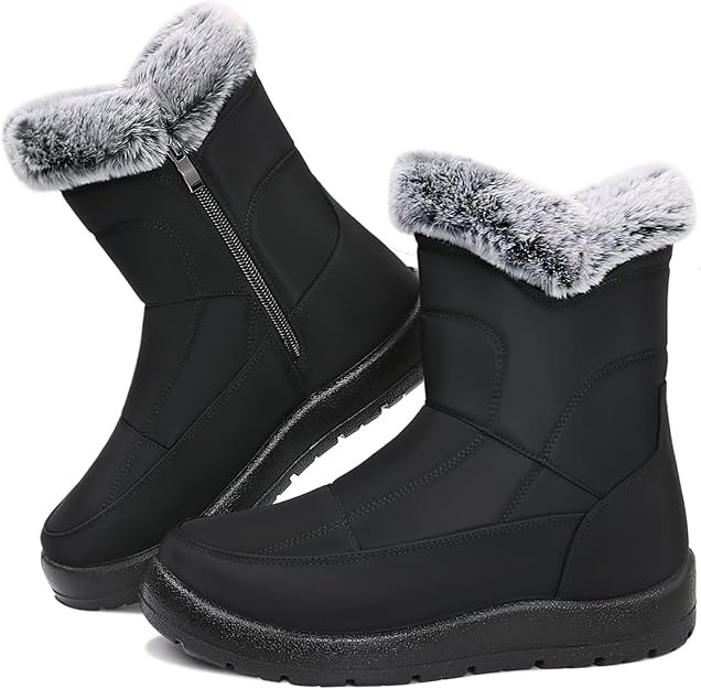Women's Winter Snow Boots, Waterproof Faux Fur Lined Mid-Calf Booties with Zipper Comfortable War... | Amazon (US)